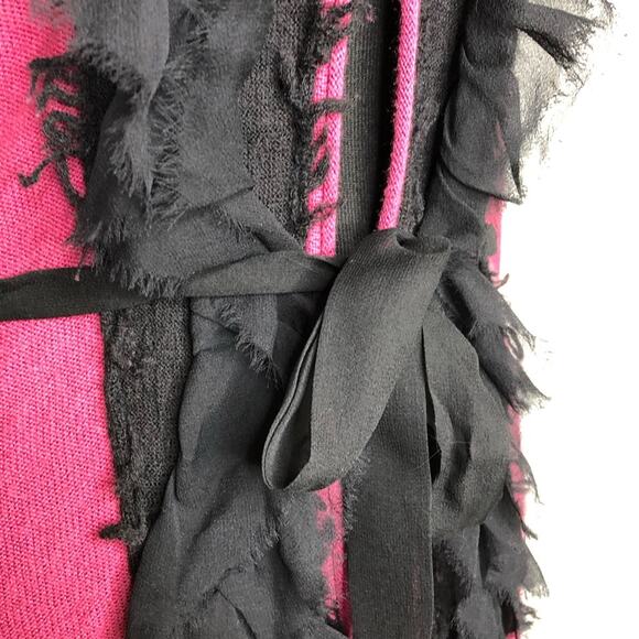 Tracy Reese New York dark pink black ruffle trim belted cardigan size Small - Picture 7 of 16